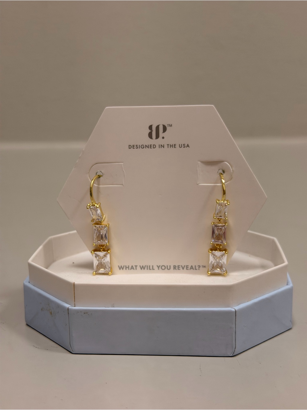 Bomb Party Nwot! Gold Cubic Zirconia Drop Earrings - Clear